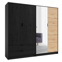 Armoire 4 Portes ISAC - Design Moderne avec Miroir et 2 Tiroirs