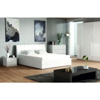 Ensemble chambre VERONA : Lit 160 cm, commode 3 tiroirs, tables de chevet, armoire 4 portes, blanc brillant