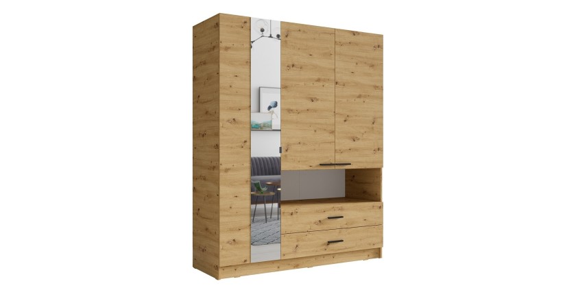 Armoire 3 portes MEIJE - Design moderne avec miroir et niche apparente