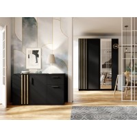 Commode VARIA - 3 portes et 1 tiroir - Design moderne coloris noir et chêne Artisan