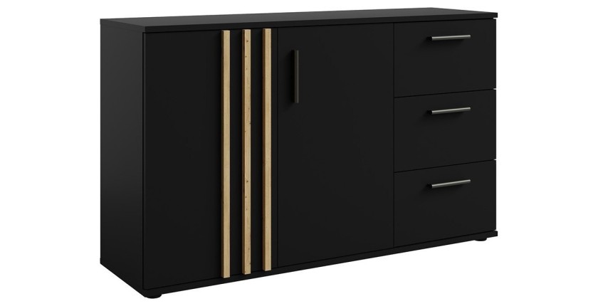 Commode VARIA - 2 portes et 3 tiroirs - Design moderne coloris noir et chêne artisan