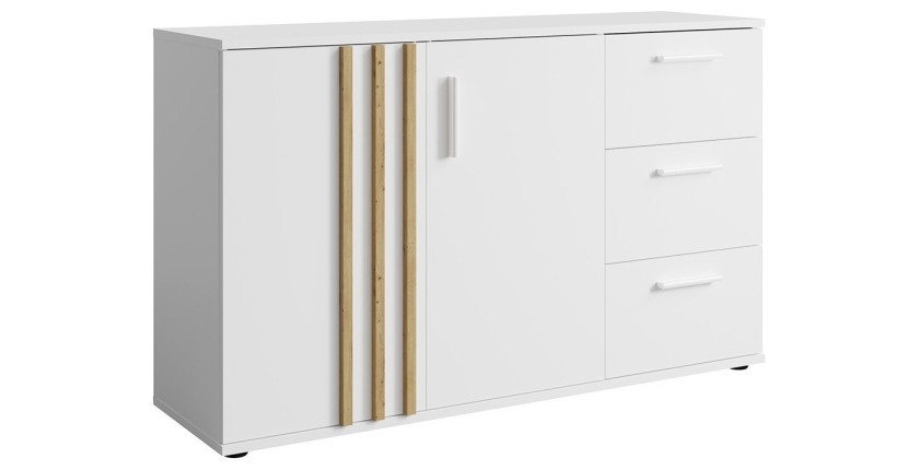 Commode VARIA - 2 portes et 3 tiroirs - Design moderne coloris blanc et chêne artisan