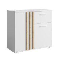 Commode VARIA - 2 portes et 1 tiroir - Design moderne coloris blanc et chêne artisan