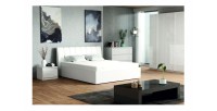 Ensemble chambre VERONA : Lit coffre 180x200 cm, commode 3 tiroirs, tables de chevet, armoire 4 portes, blanc brillant