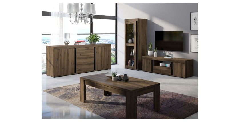 Grand buffet 220 cm - chêne noble et noir - Collection MERLIN