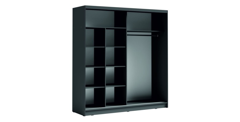 Armoire 2 portes coulissantes avec miroir 205 cm - gris graphite - Collection BAHIA