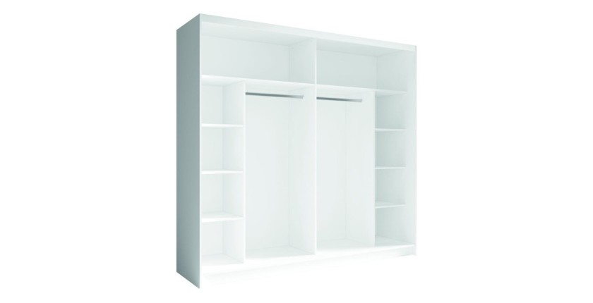 Ensemble chambre NOFI - Lit 140x200 cm avec sommier, 2 tiroirs, chevets, armoire et commode - blanc