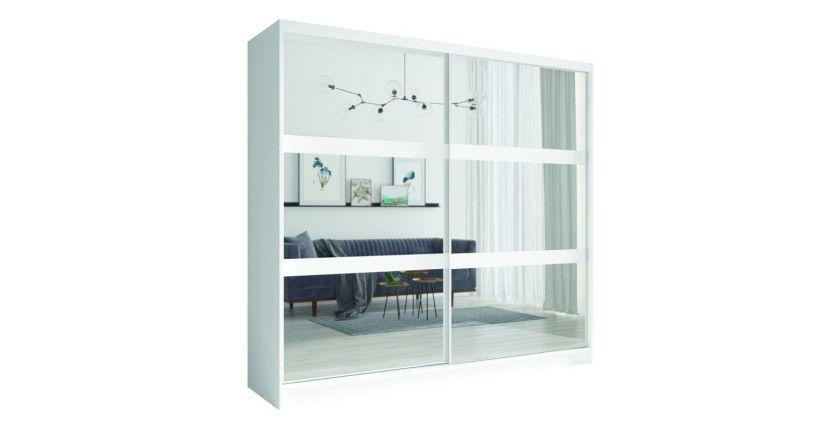 Ensemble chambre NOFI - Lit 140x200 cm avec sommier, 2 tiroirs, chevets, armoire et commode - blanc