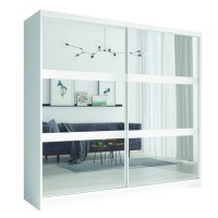 Ensemble chambre NOFI - Lit 140x200 cm avec sommier, 2 tiroirs, chevets, armoire et commode - blanc