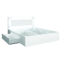 Ensemble chambre NOFI - Lit 140x200 cm avec sommier, 2 tiroirs, chevets, armoire et commode - blanc