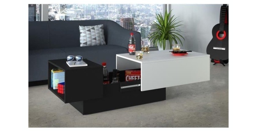 Table basse bar IZIA - Noir et blanc avec rangement - Dimensions 117 x 52 x 40 cm