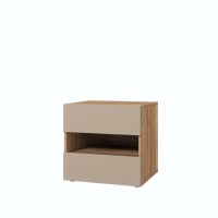 Table de chevet VOX 2 tiroirs et une niche, coloris chêne et beige