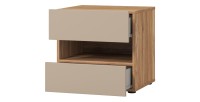 Table de chevet VOX 2 tiroirs et une niche, coloris chêne et beige