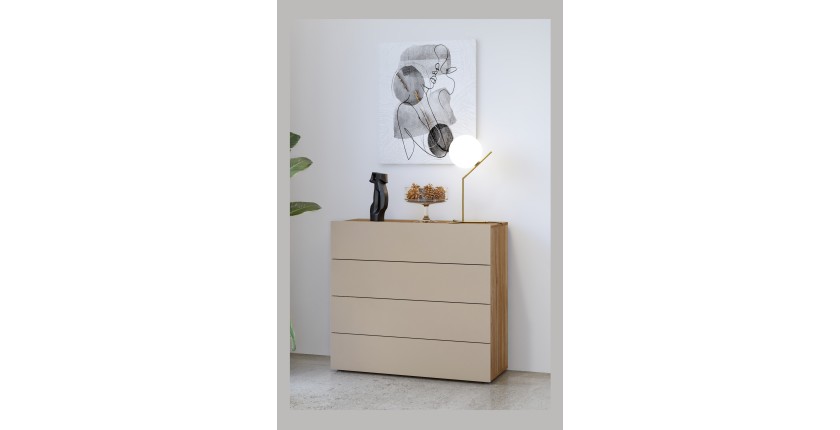 Commode 4 tiroirs VOX coloris chêne et beige