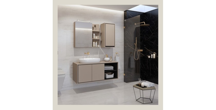 Meuble suspendu de salle de bain collection GOBI coloris marron.