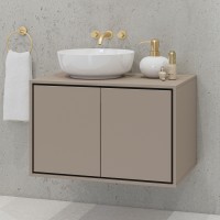 Meuble sous vasque de salle de bain 80cm avec 2 portes collection GOBI coloris marron.