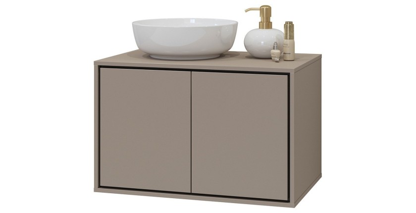 Meuble sous vasque de salle de bain 80cm avec 2 portes collection GOBI coloris marron.