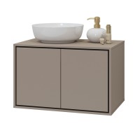 Meuble sous vasque de salle de bain 80cm avec 2 portes collection GOBI coloris marron.