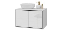 Meuble sous vasque de salle de bain 80cm avec 2 portes collection GOBI coloris blanc et noir.