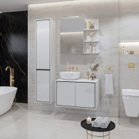 Meuble sous vasque de salle de bain 80cm avec 2 portes collection GOBI coloris blanc et noir.