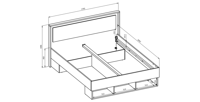 Lit VOX 160x200 – Coloris Chêne et Beige avec emplacements pour tiroirs