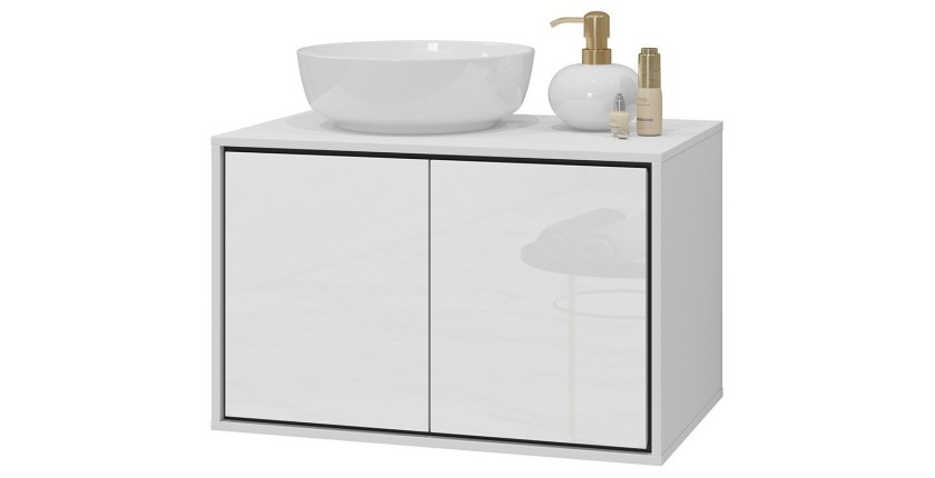 Meuble sous vasque de salle de bain 80cm avec 2 portes collection GOBI coloris blanc et noir.