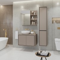 Ensemble de 3 meubles de salle de bain collection GOBI coloris beige et noir.