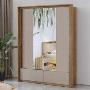 Ensemble Chambre à Coucher VOX – Lit 140x200, Commode, Table de Chevet, Armoire 150 cm avec LED