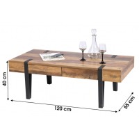 Table Basse LOVY – Bois avec Pieds en Métal, 2 Tiroirs