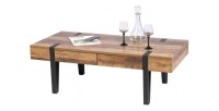 Table Basse LOVY – Bois avec Pieds en Métal, 2 Tiroirs