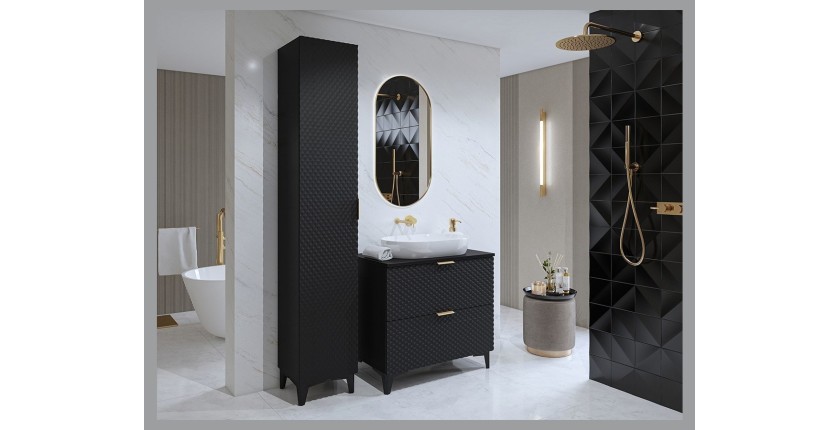 Meuble sous vasque de salle de bain 80cm avec 2 tiroirs collection CHIC coloris noir et doré