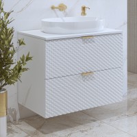 Meuble sous vasque de salle de bain 60cm avec 2 tiroirs collection CHIC coloris blanc et doré