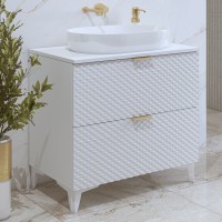 Meuble sous vasque de salle de bain 60cm avec 2 tiroirs collection CHIC coloris blanc et doré