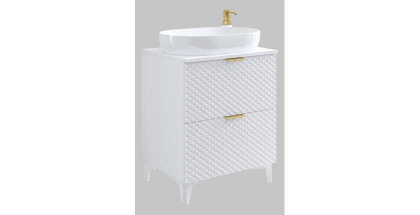 Meuble sous vasque de salle de bain 60cm avec 2 tiroirs collection CHIC coloris blanc et doré