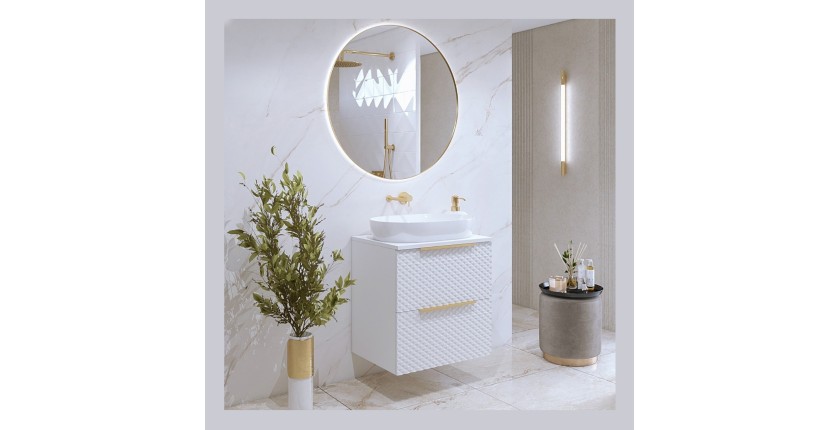 Meuble sous vasque de salle de bain 60cm avec 2 tiroirs collection CHIC coloris blanc et doré