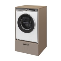 Meuble de rangement pour machine à laver collection WASHING – 1 tiroir – Taupe et chêne