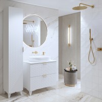 Ensemble de 2 meubles de salle de bain collection CHIC coloris blanc et doré. Meuble sous vasque 80cm