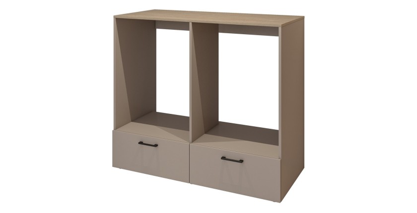 Ensemble de meuble de rangement pour machine à laver et sèche-linge collection WASHING – Taupe et chêne