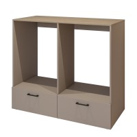 Ensemble de meuble de rangement pour machine à laver et sèche-linge collection WASHING – Taupe et chêne