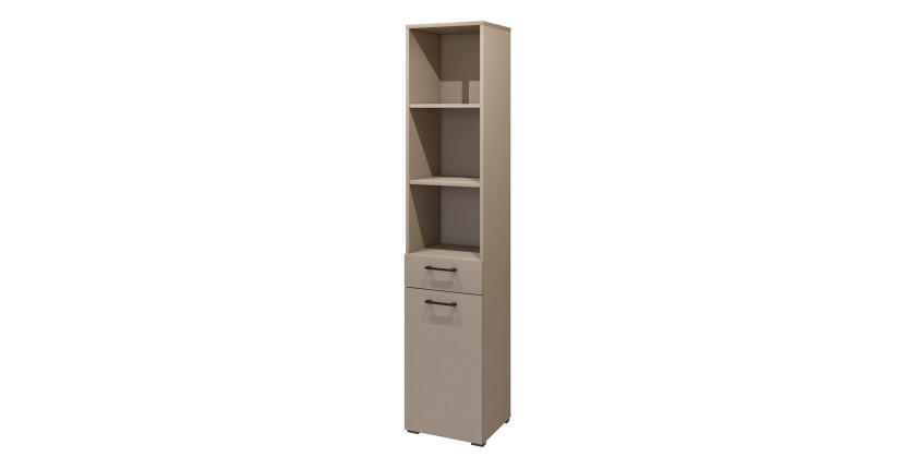 Ensemble de meuble de rangement pour machine à laver et sèche-linge collection WASHING – Taupe et chêne