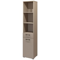 Ensemble de meuble de rangement pour machine à laver collection WASHING – Meuble bas et meuble haut – Taupe et chêne