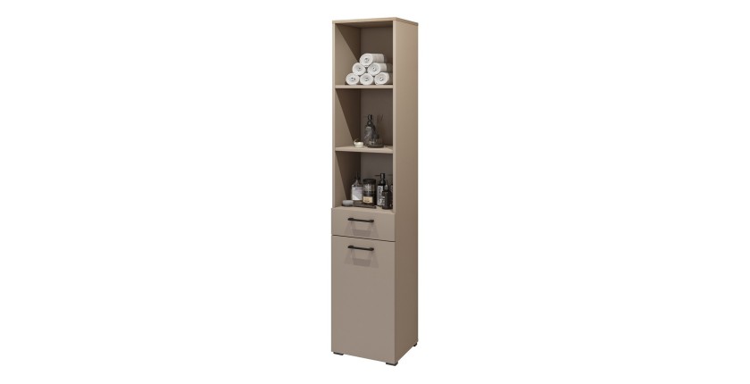 Ensemble de meuble de rangement pour machine à laver collection WASHING – Meuble bas et meuble haut – Taupe et chêne