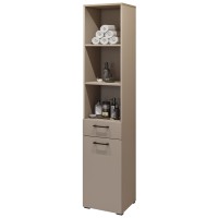 Ensemble de meuble de rangement pour machine à laver collection WASHING – Meuble bas et meuble haut – Taupe et chêne