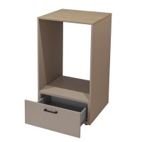 Ensemble de meuble de rangement pour machine à laver collection WASHING – Meuble bas et meuble haut – Taupe et chêne