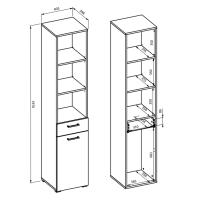 Meuble de rangement haut collection WASHING – 1 tiroir, 1 porte et 1 panier – Taupe et chêne