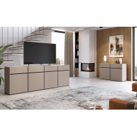 Buffet XL coloris beige et noir 225cm collection HAVANA. Bahut  design avec 4 portes et 4 tiroirs.