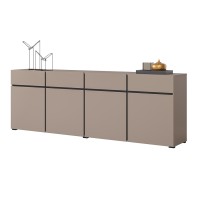 Buffet XL coloris beige et noir 225cm collection HAVANA. Bahut  design avec 4 portes et 4 tiroirs.