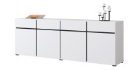 Buffet XL coloris blanc et noir 225cm collection HAVANA. Bahut  design avec 4 portes et 4 tiroirs.