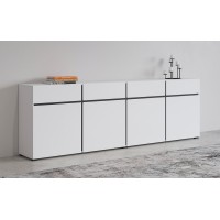 Buffet XL coloris blanc et noir 225cm collection HAVANA. Bahut  design avec 4 portes et 4 tiroirs.