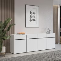 Buffet XL coloris blanc et noir 225cm collection HAVANA. Bahut  design avec 4 portes et 4 tiroirs.